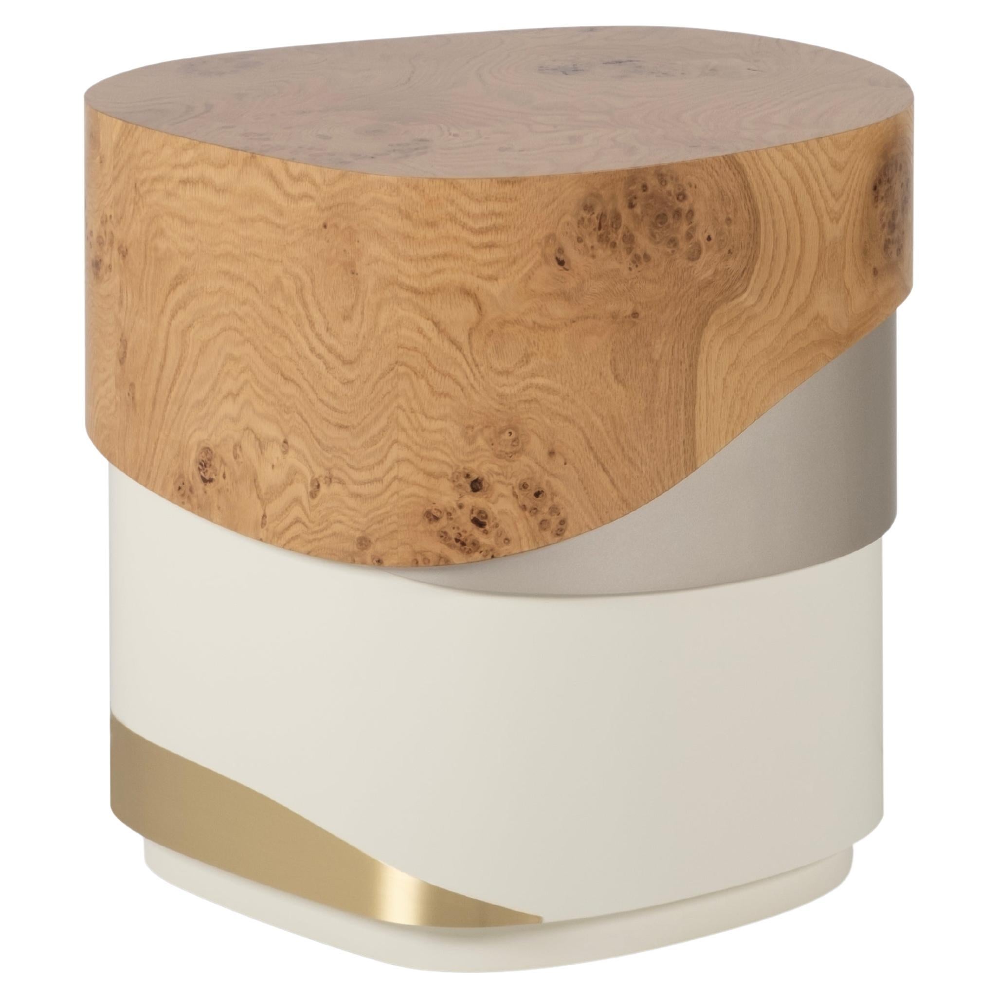 Modern Sistelo Side Table, Oak Root Brass, Handmade in Portugal by Greenapple For Sale