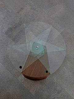 Modern Skulpturelle Round Side Table with Glass and Wood