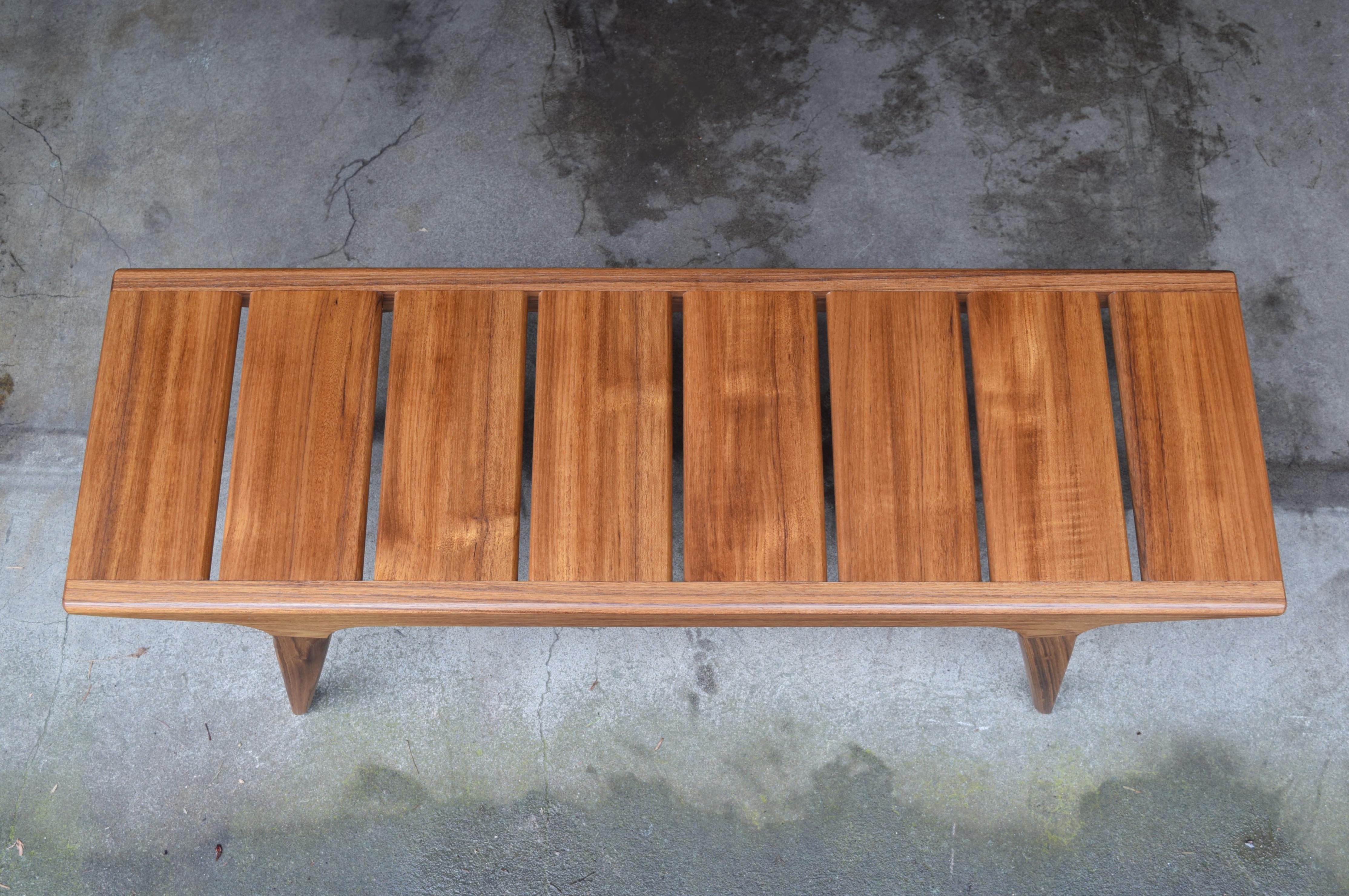 Scandinavian Modern Modern Slat Bench in Teak with Oil and Wax Finish For Sale