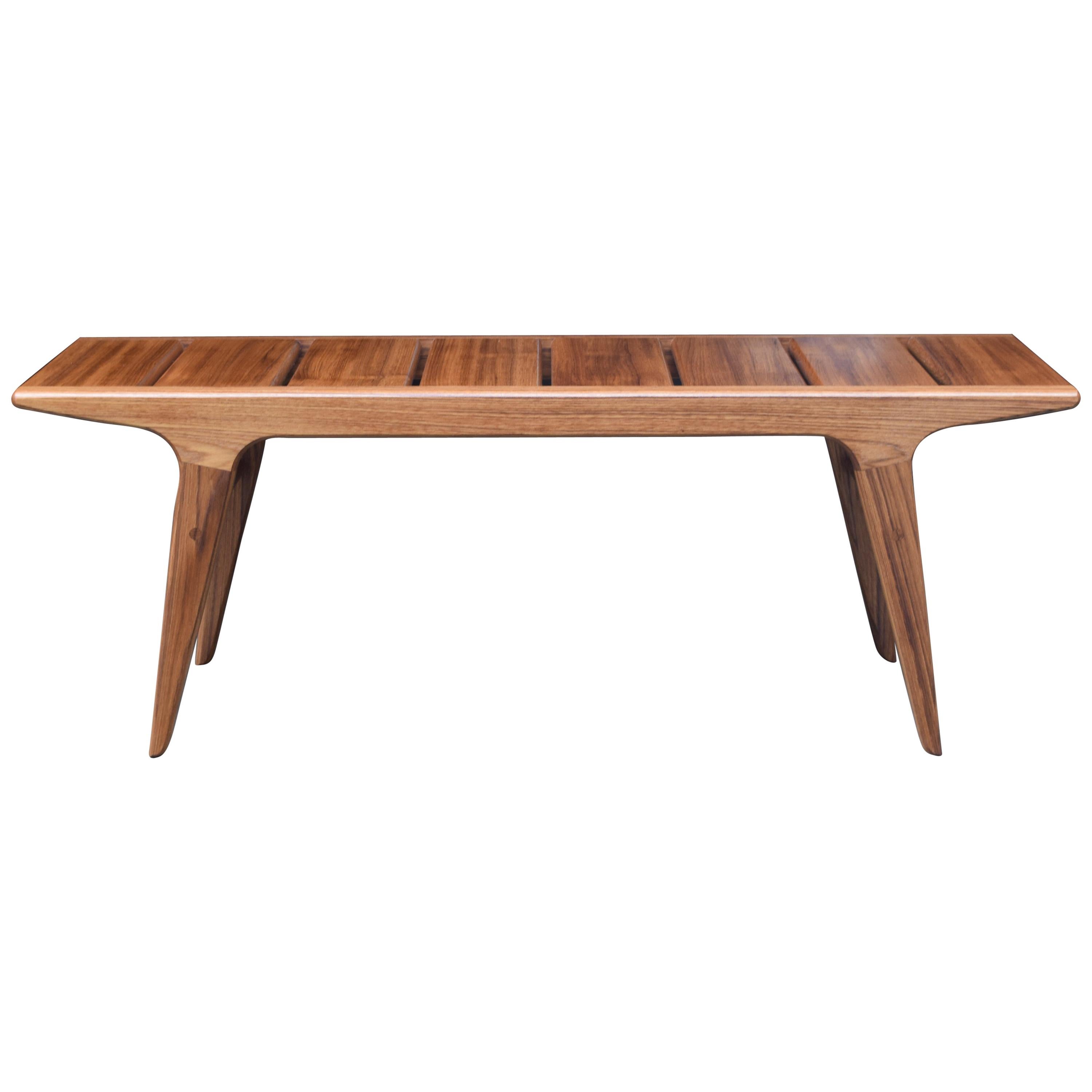 Modern Slat Bench in Teak with Oil and Wax Finish For Sale