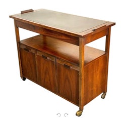 Modern Slate Topped Walnut Bar Cart