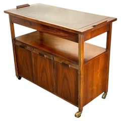 Modern Black Topped Walnut Bar Cart