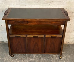 Modern Black Topped Walnut Bar Cart
