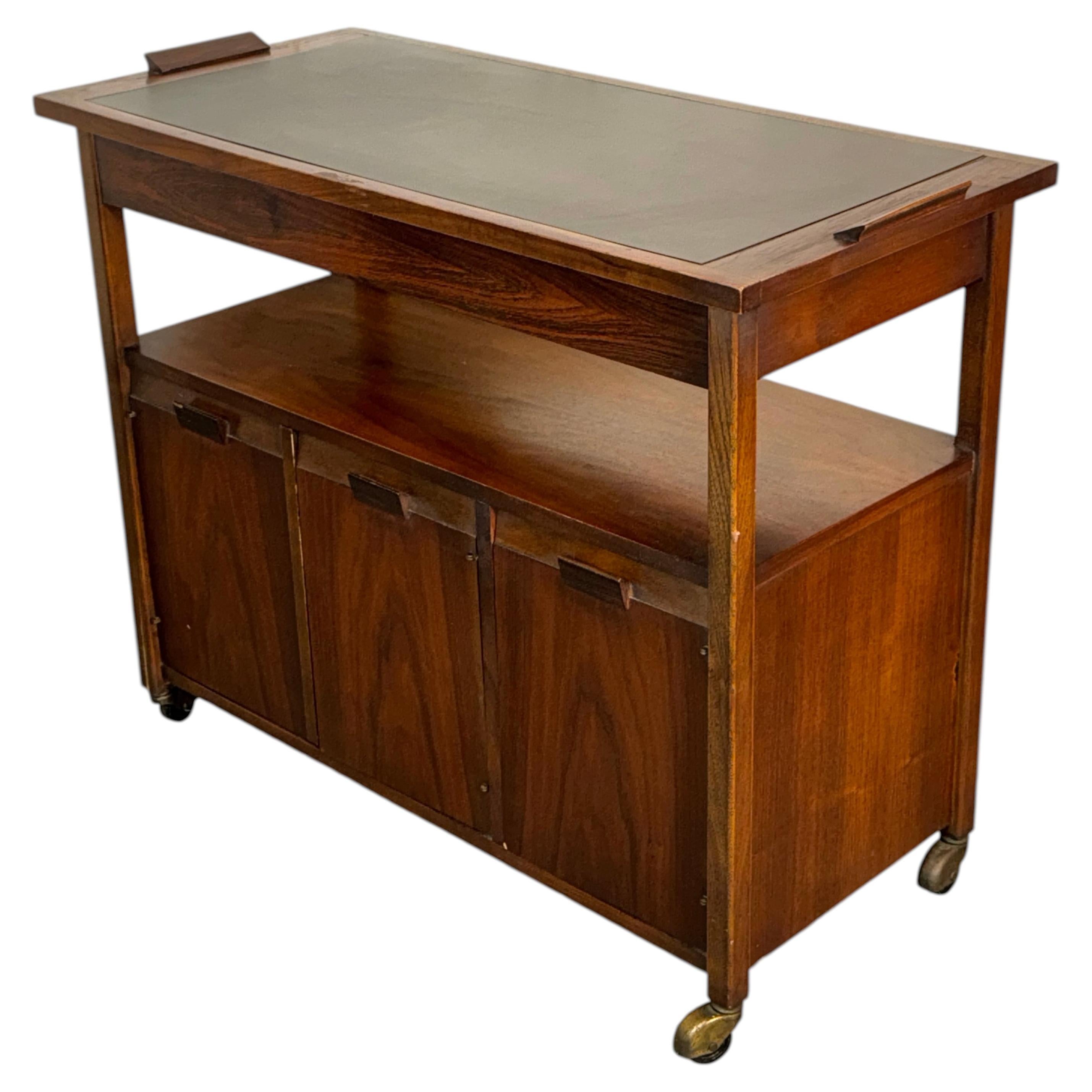 Modern Slate Topped Walnut Bar Cart For Sale