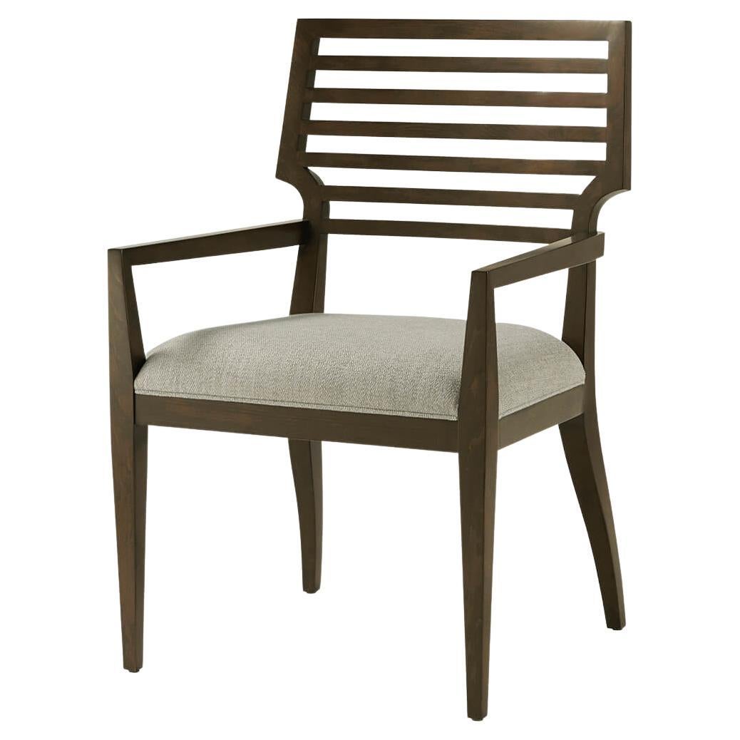 Modern Slatted Dining Arm Chair For Sale