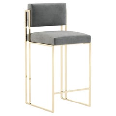 Modern Sleek Counter Stool In Polished Stainless Frame And Performance Velvet