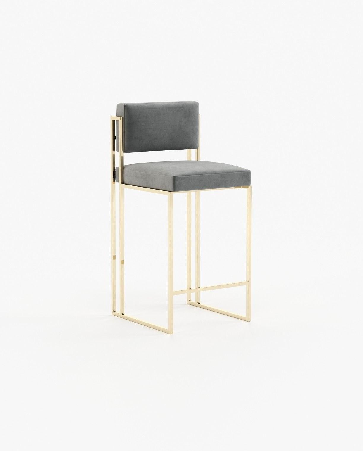 Fait main Tabouret de comptoir The Moderns en fer noir texturé et velours Performance en vente