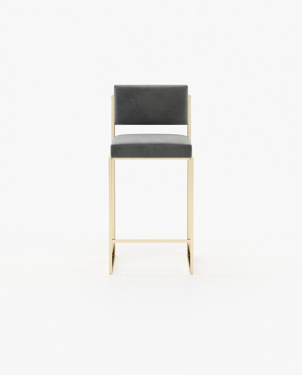 Tabouret de comptoir The Moderns en fer noir texturé et velours Performance Neuf - En vente à NEW YORK, NY
