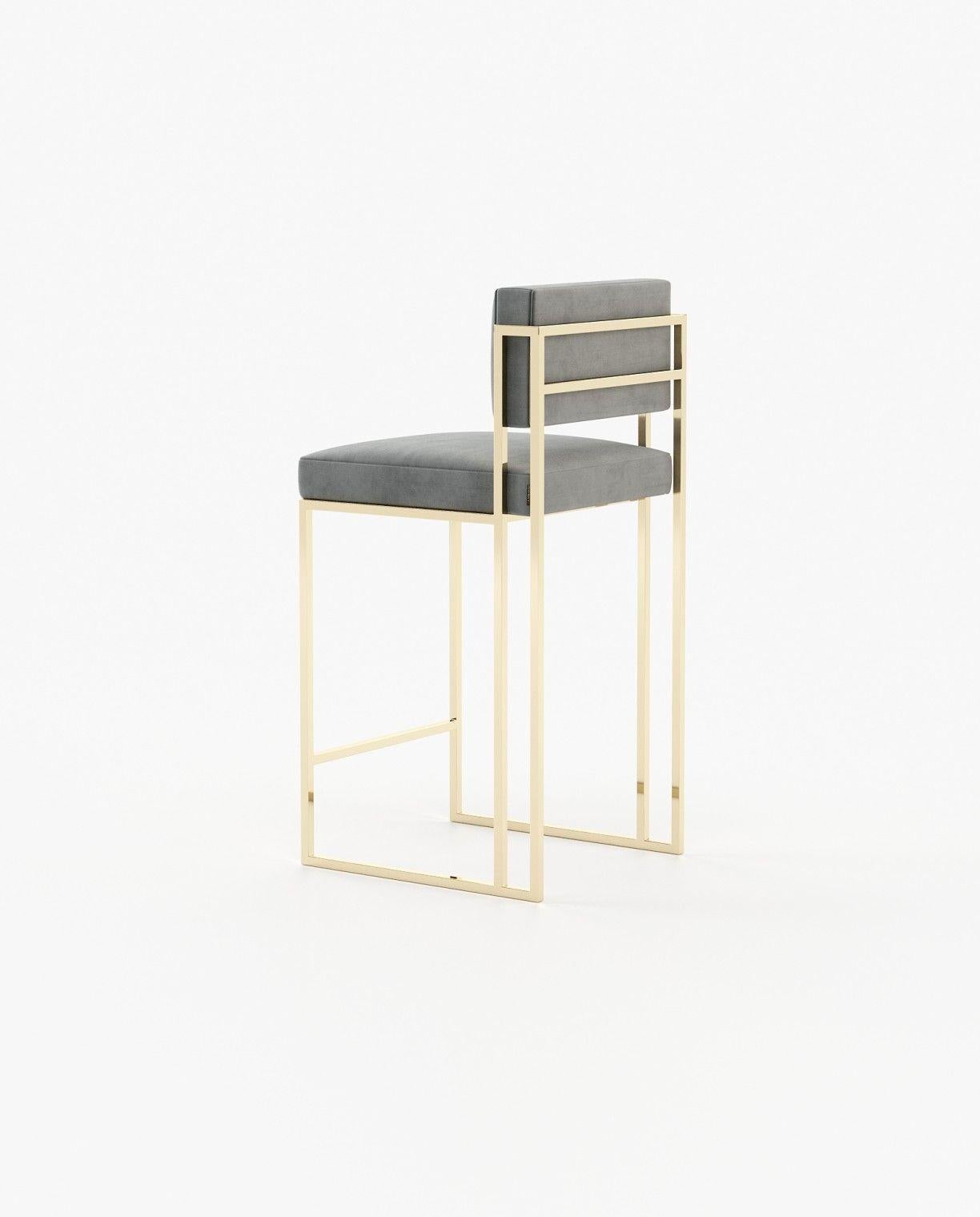 XXIe siècle et contemporain Tabouret de comptoir The Moderns en fer noir texturé et velours Performance en vente