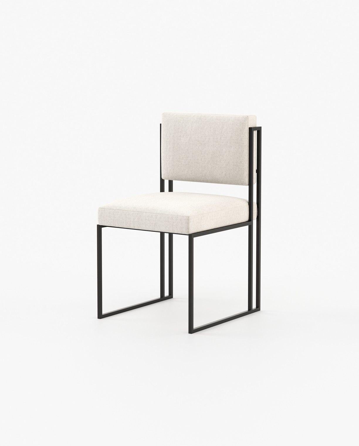 Moderner, eleganter Esszimmerstuhl mit strukturiertem schwarzem Eisengestell und Performance-Samt (Portugiesisch) im Angebot