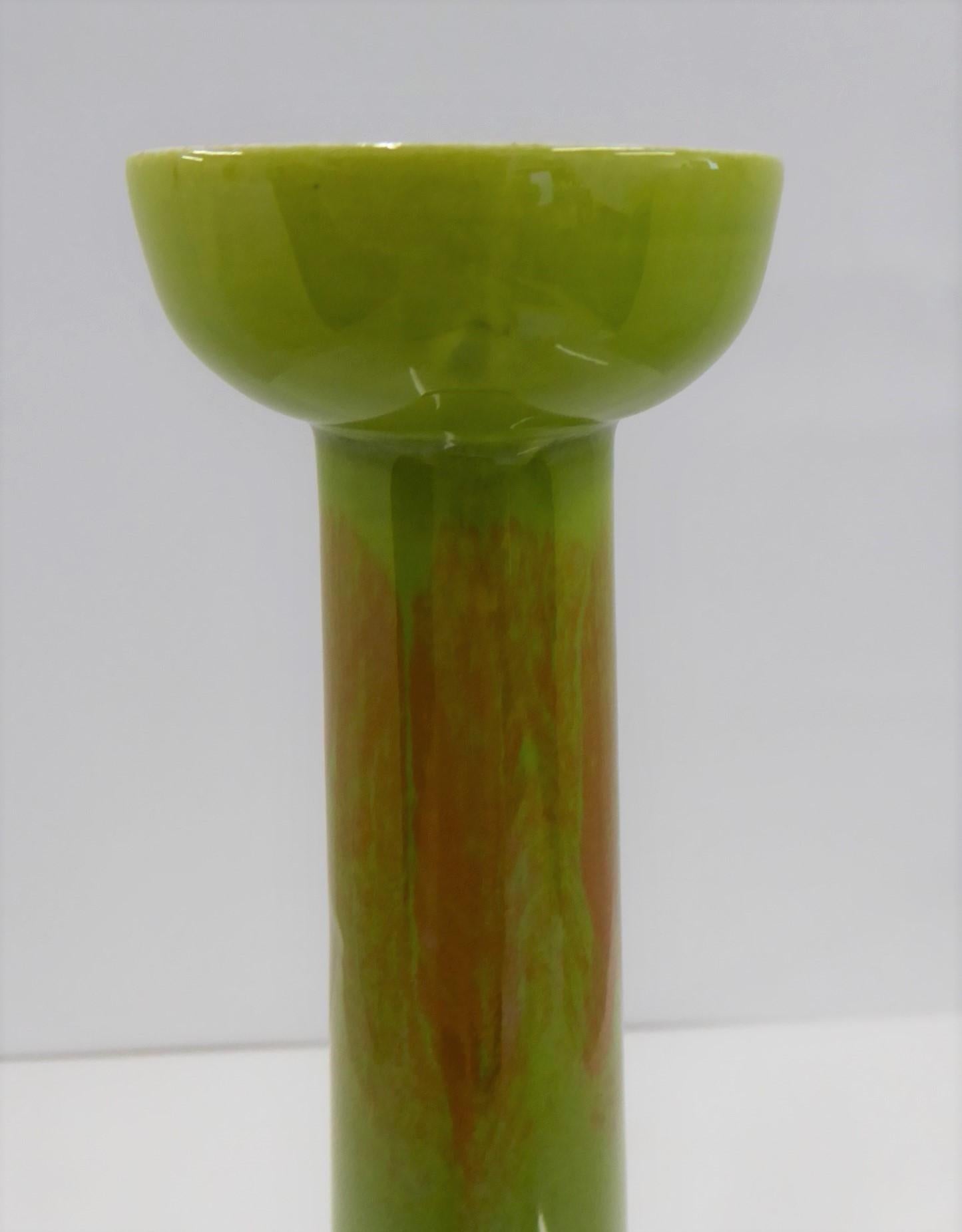 American Modern Slender Ceramic Vase in Green and Orange Jaru of California, 1960s