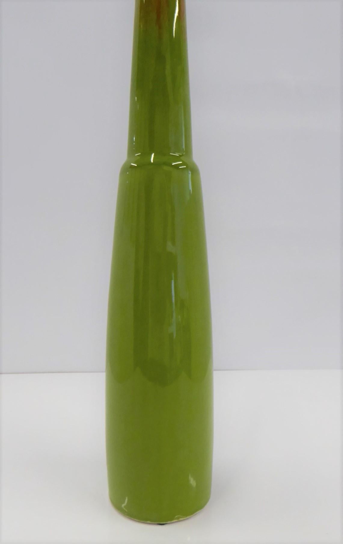 Glazed Modern Slender Ceramic Vase in Green and Orange Jaru of California, 1960s