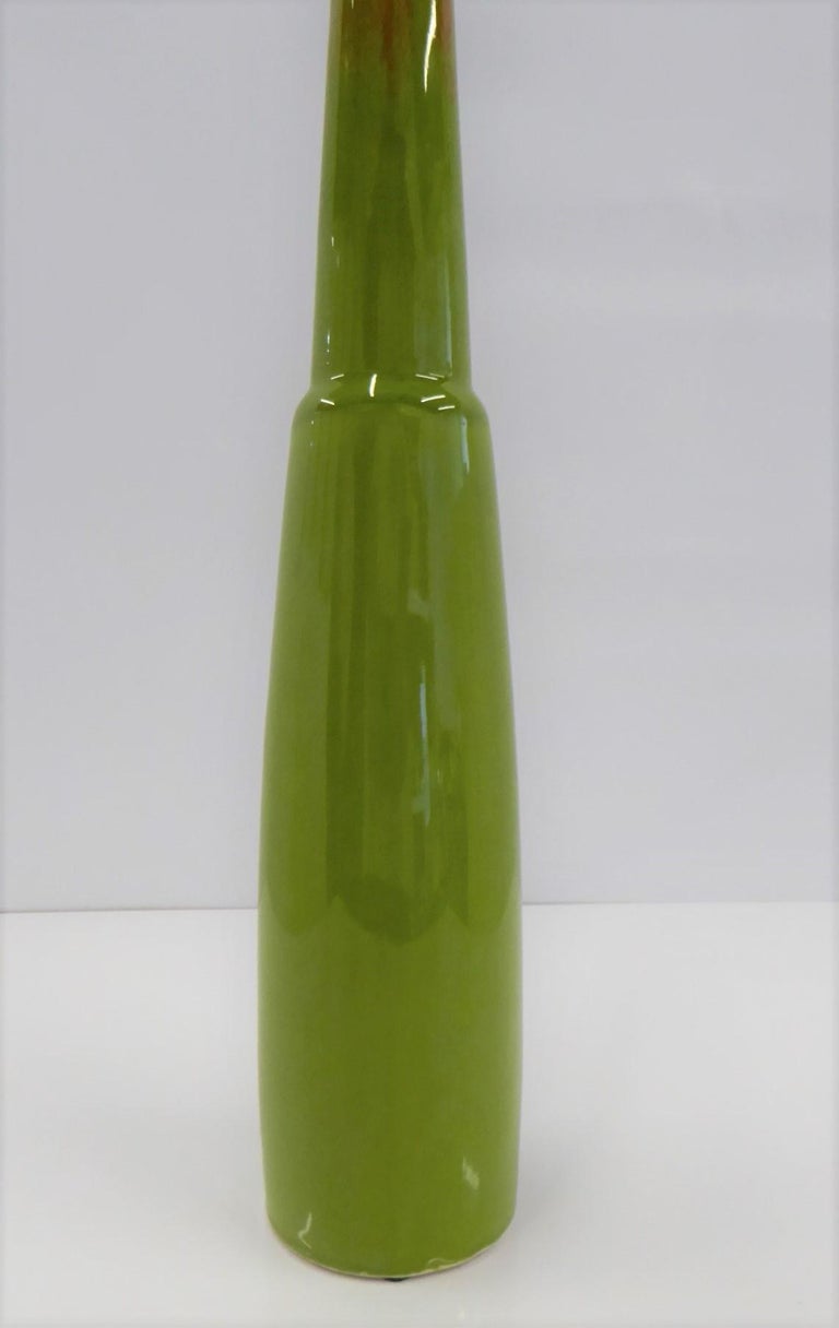 Glazed Modern Slender Ceramic Vase in Green and Orange Jaru of California, 1960s For Sale
