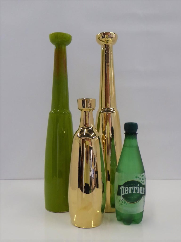 Modern Slender Ceramic Vase in Green and Orange Jaru of California, 1960s For Sale 1