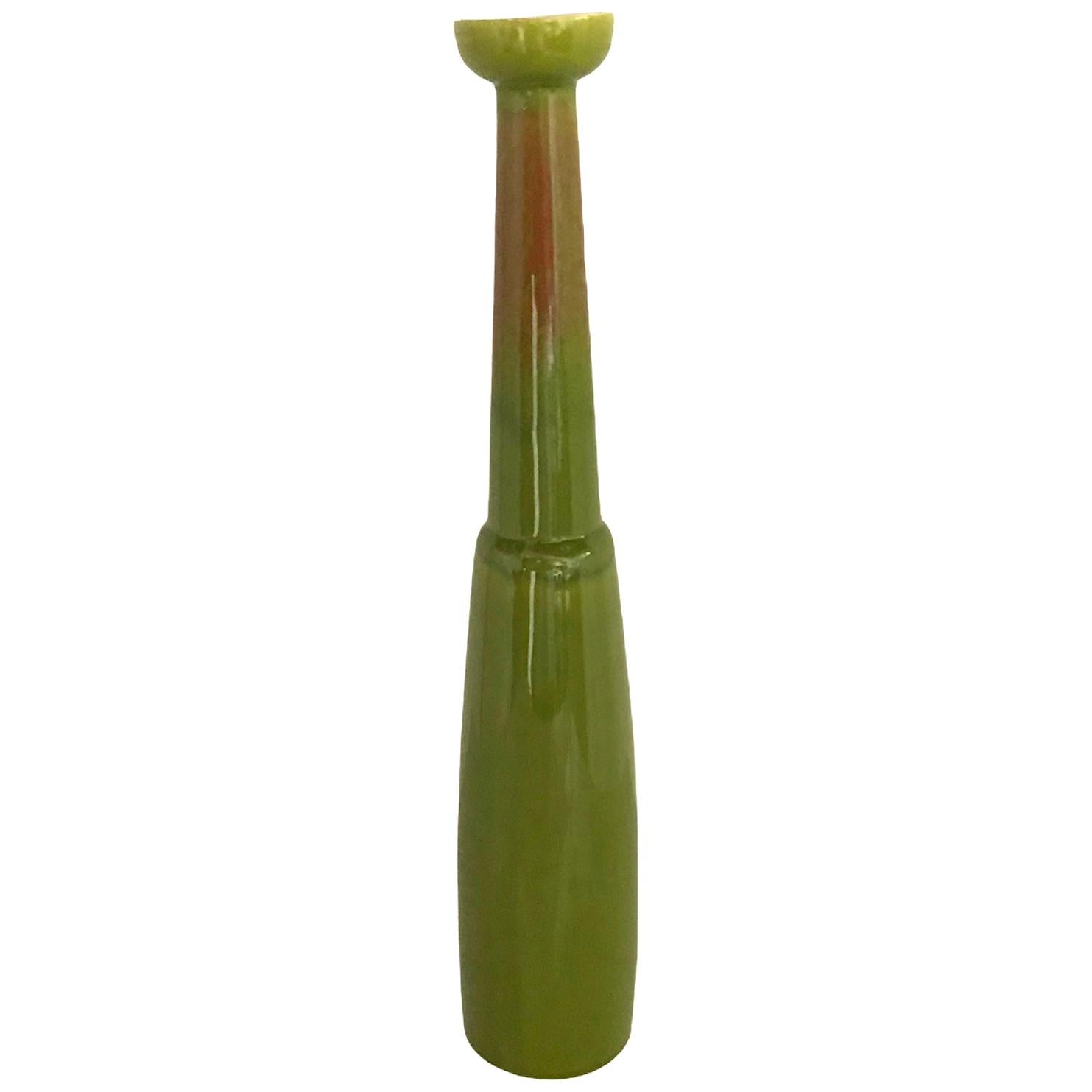 Modern Slender Ceramic Vase in Green and Orange Jaru of California, 1960s