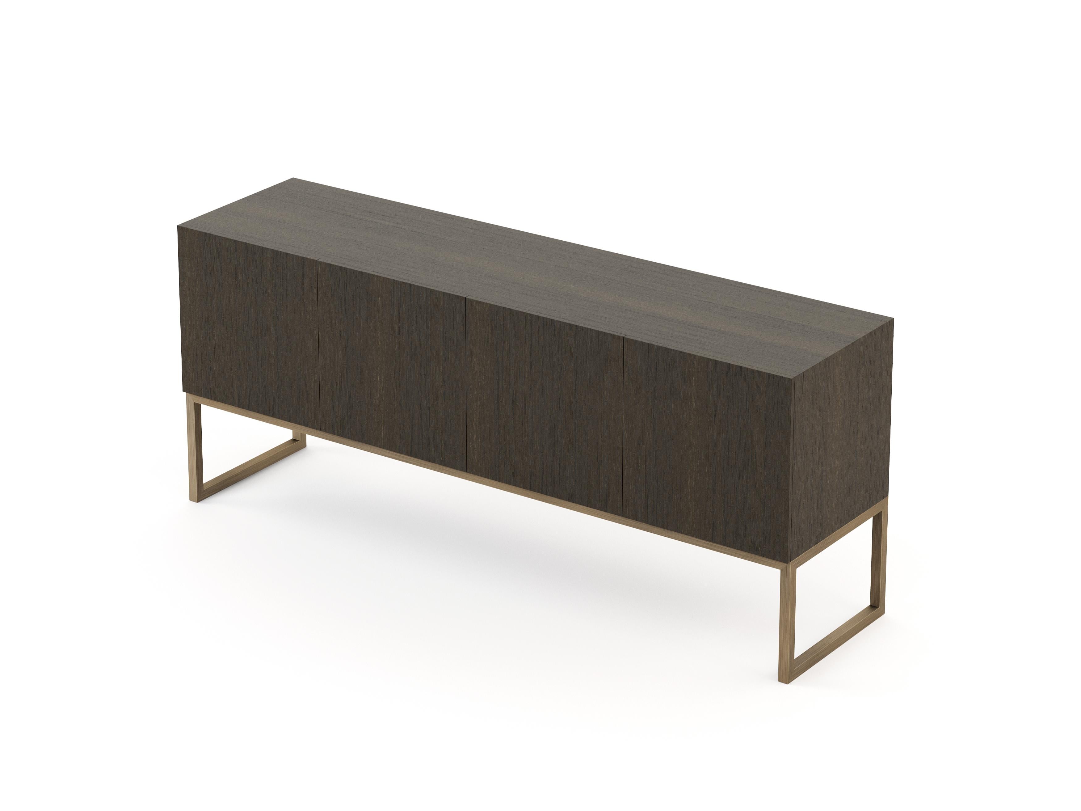 Portuguese Modern Slender Sideboard Made with Oak and Brass, Handmade by Stylish Club For Sale
