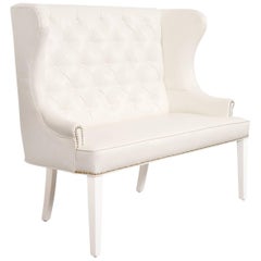 Modern Slim Dining Curved Wingback Loveseat Tufted White Faux Leather