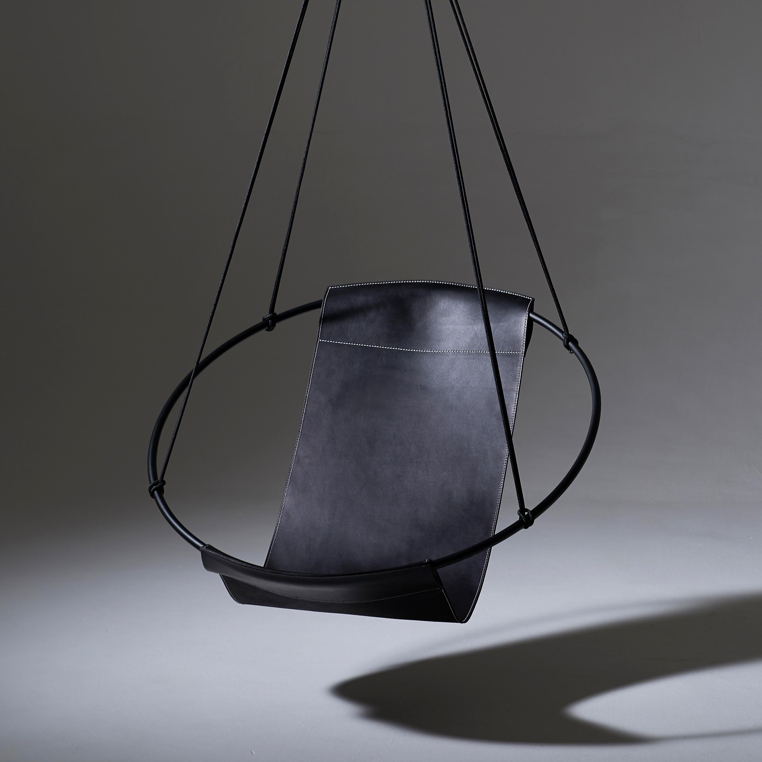 Modern Sling Chair with Genuine South African Leather in Black For Sale 2