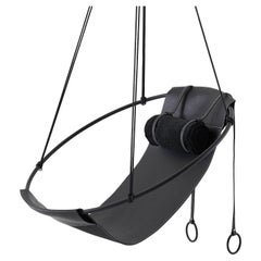 Modern Sling Chair with Genuine South African Leather in Black