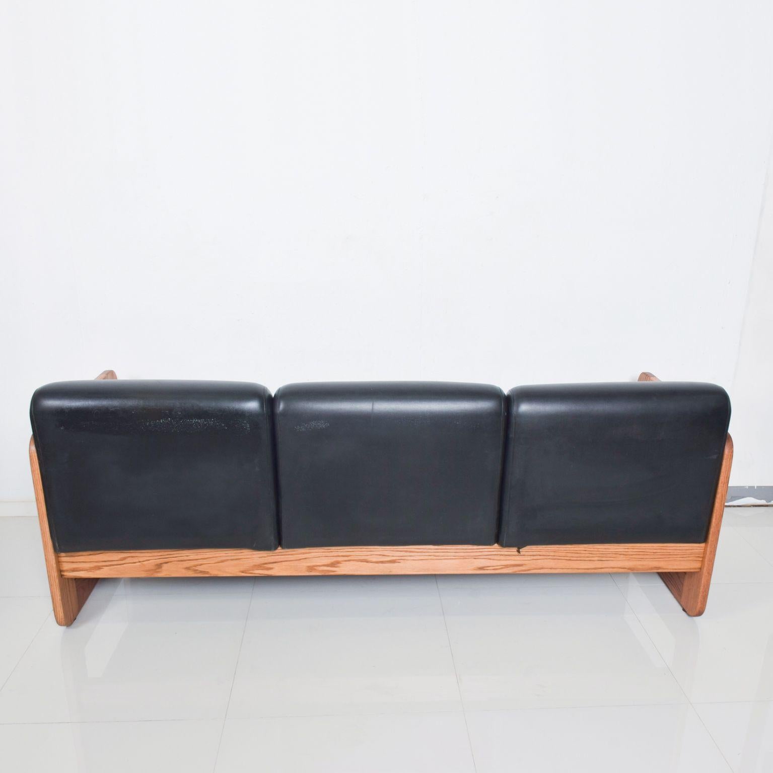Faux Leather Modern Oak Framed Sling Sofa LOU HODGES California Design Group 1970s