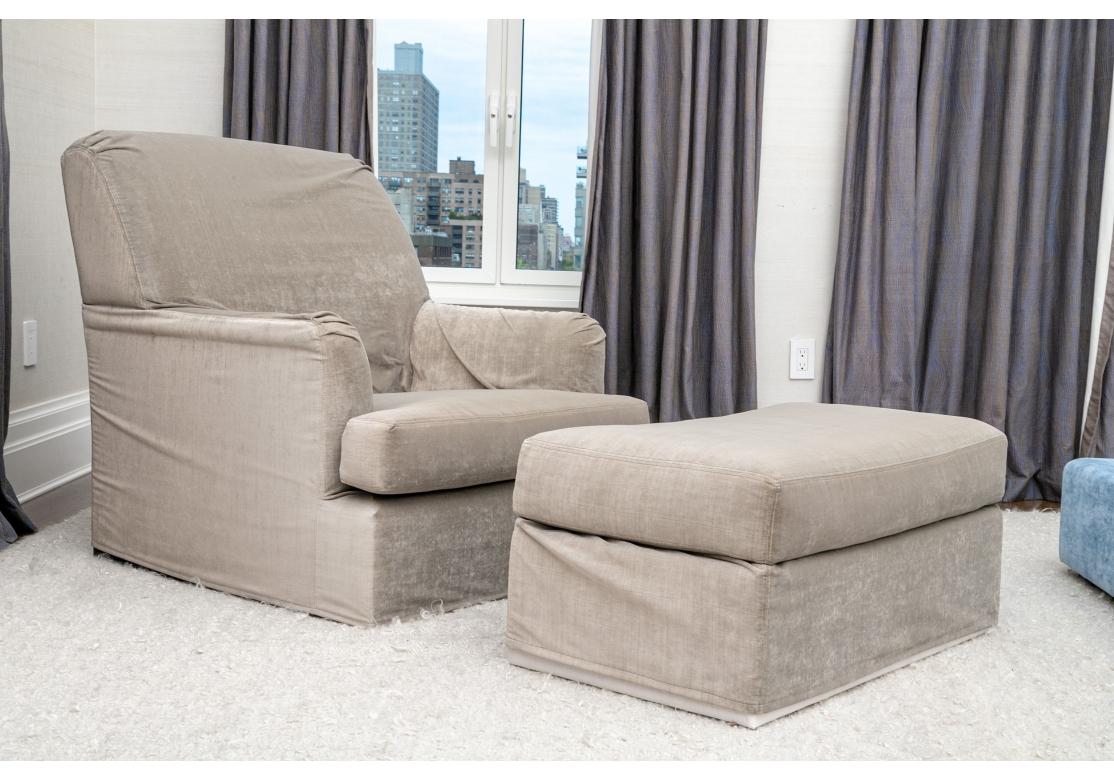 Contemporary Modern Slipcovered Club Chair And Ottoman For Sale
