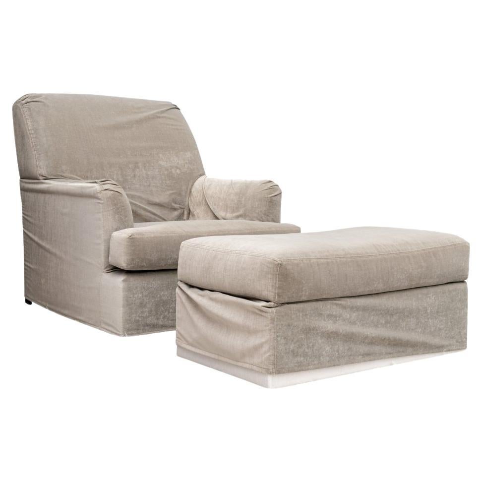 Modern Slipcovered Club Chair And Ottoman For Sale
