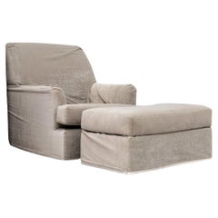 Modern Slipcovered Club Chair And Ottoman