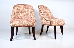 Modern Slipper Chairs in French Country Toile Upholstery
