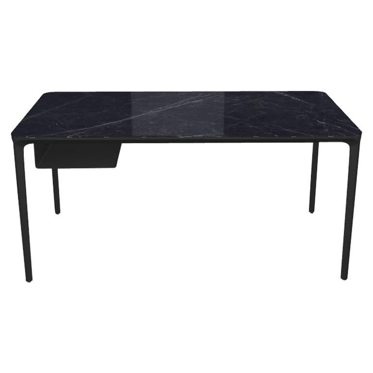 Modern Small Desk with Black Marquina Ceramic Top and Black Frame, Made in Italy For Sale