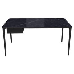 Modern Small Desk with Black Marquina Ceramic Top and Black Frame, Made in Italy