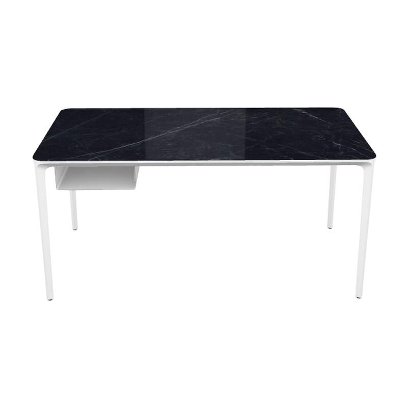 Modern Small Desk with Black Marquina Ceramic Top and White Frame, Made in Italy For Sale