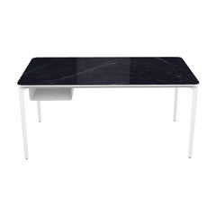 Modern Small Desk with Black Marquina Ceramic Top and White Frame, Made in Italy