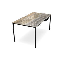 Modern Small Desk with Grey Onyx Top and Black Frame, Made in Italy