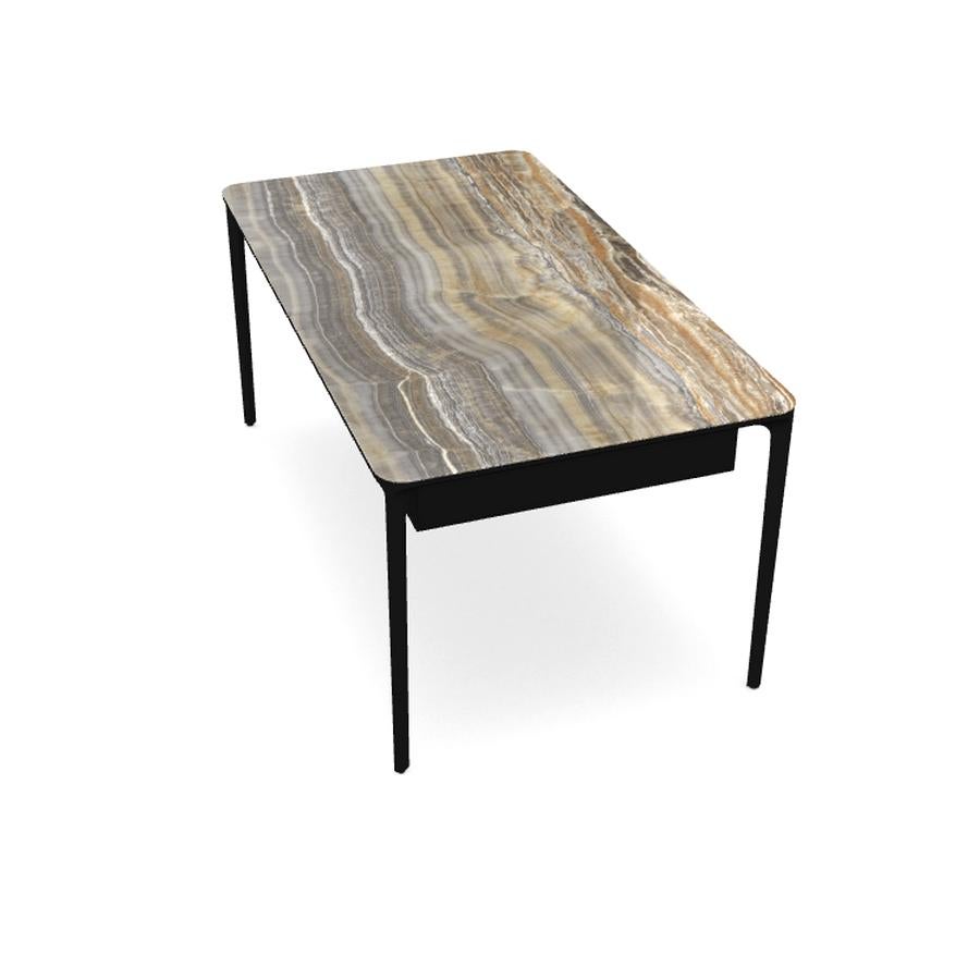 Moderno Scrivania moderna di piccole dimensioni con piano in onice grigio e struttura nera, Made in Italy in vendita