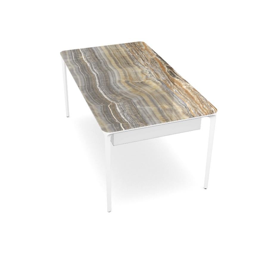 Italian Modern Small Desk with Grey Onyx Top and White Frame, Made in Italy For Sale