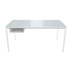 Modern Small Desk with White Lacquered Glass Top and White Frame, Made in Italy