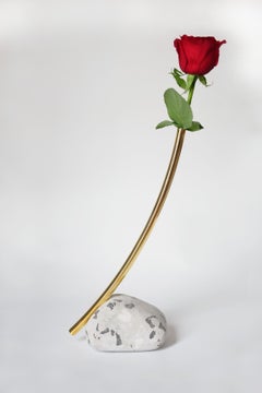 Modern Small Flower Vase by Gensuke Kishi Terrazzo Base Brass & Steel Handmade