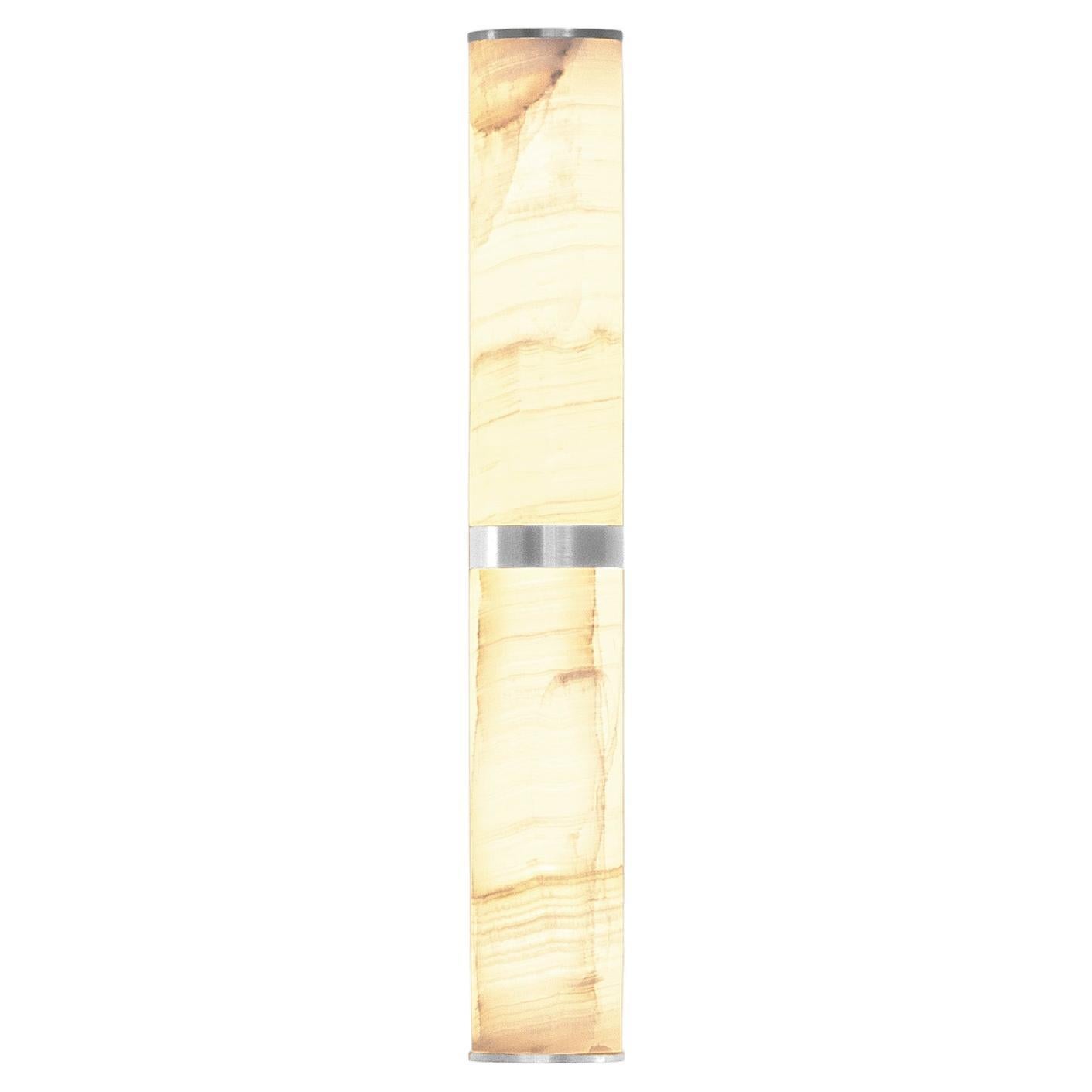 Modern Small Lamp 'Pars Wall' by Anour, Brushed Stainless Steel, White Onyx