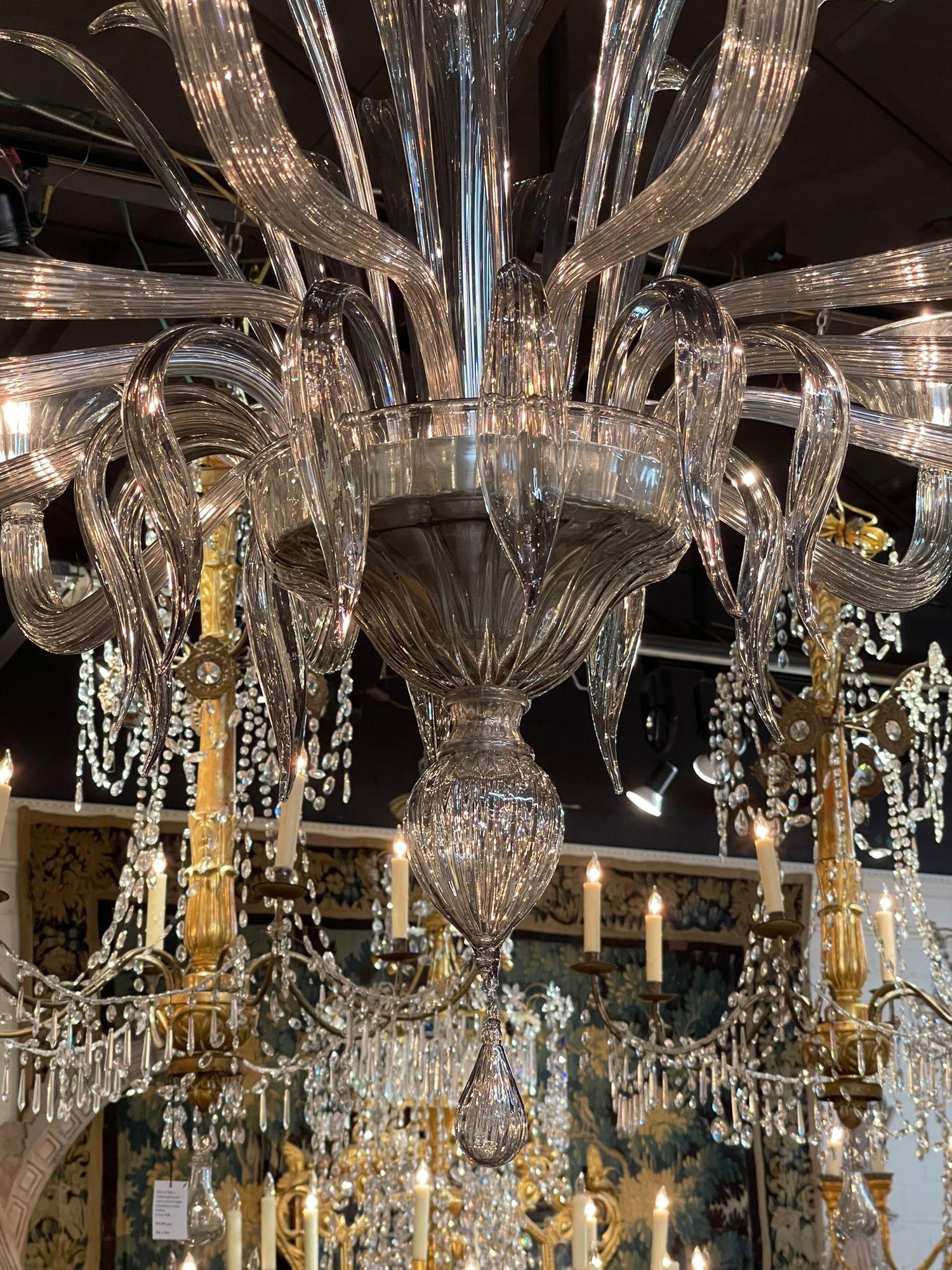 Modern Smoke Colored Murano Glass Chandelier with 12 Lights In Good Condition In Dallas, TX