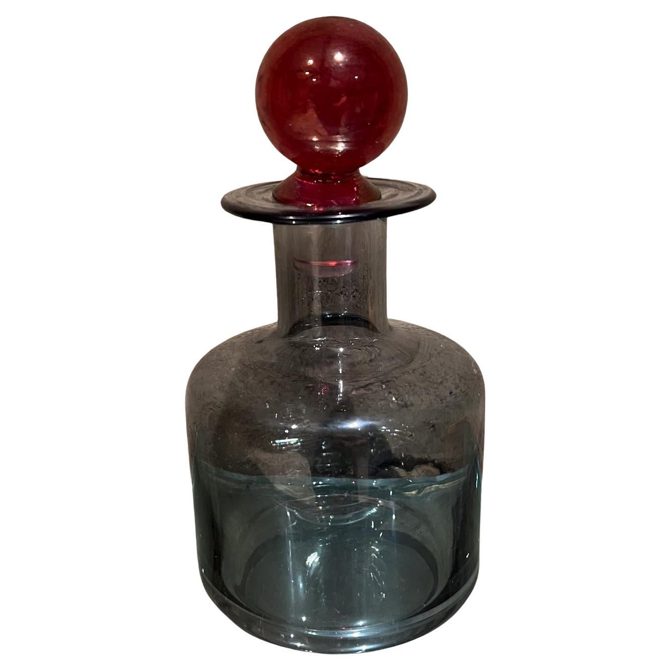 Modern Smoke Glass Decanter with Red Stopper For Sale