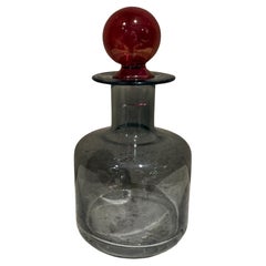 Modern Smoke Glass Decanter Red Stopper Attributed to Holmegaard