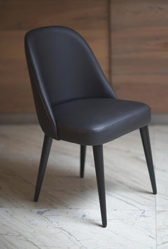 Modern Smokey Black Faux Leather Fabric Dining Chair with Oak Base Painted Black