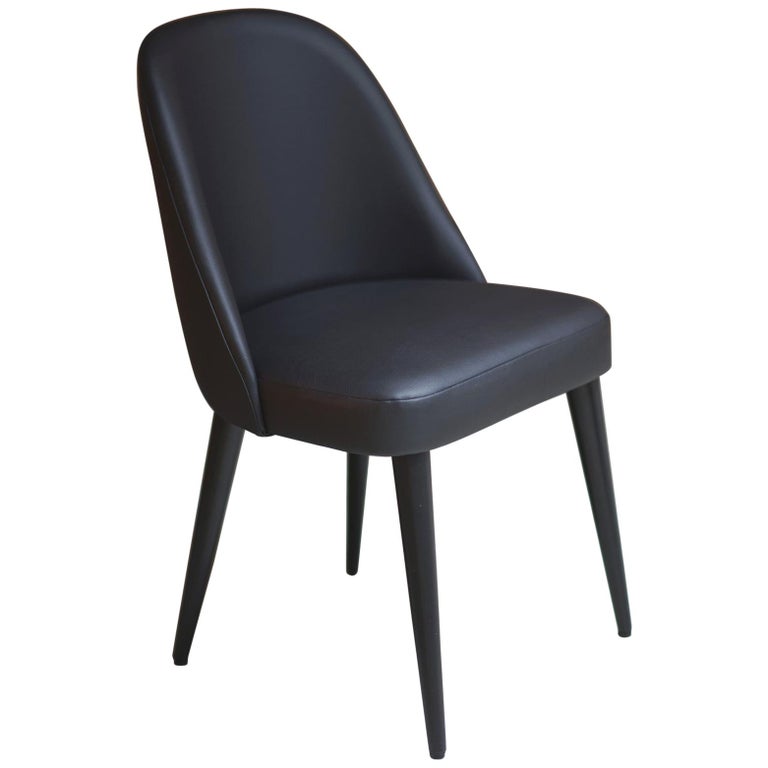 Modern Smokey Black Faux Leather Fabric Dining Chair with Oak Base