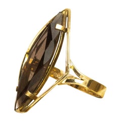 Modern Smokey Quartz and Diamond 9 Carat Gold Statement Ring