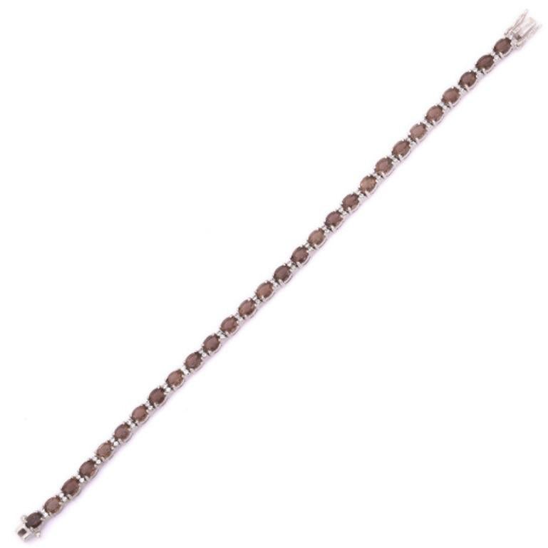 Modern Smoky Topaz and Diamond Tennis Bracelet in 925 Sterling Silver for Women For Sale 4