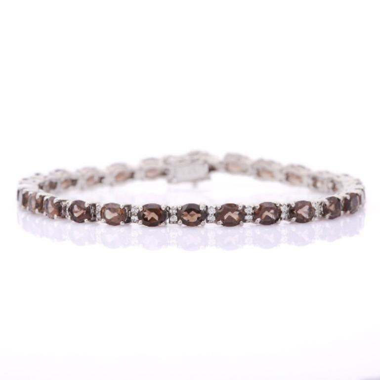 Modern Smoky Topaz and Diamond Tennis Bracelet in 925 Sterling Silver for Women For Sale 5