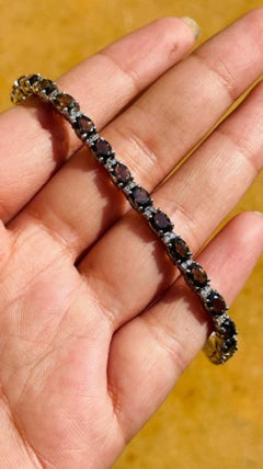 Bracciale tennis moderno con topazio fumé e diamanti in argento 925 per donna