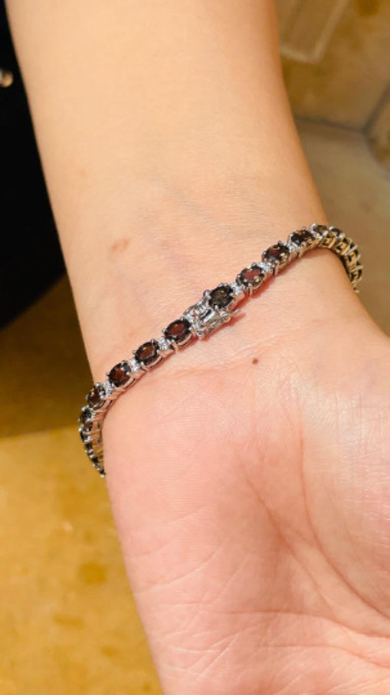Contemporary Modern Smoky Topaz and Diamond Tennis Bracelet in 925 Sterling Silver for Women For Sale