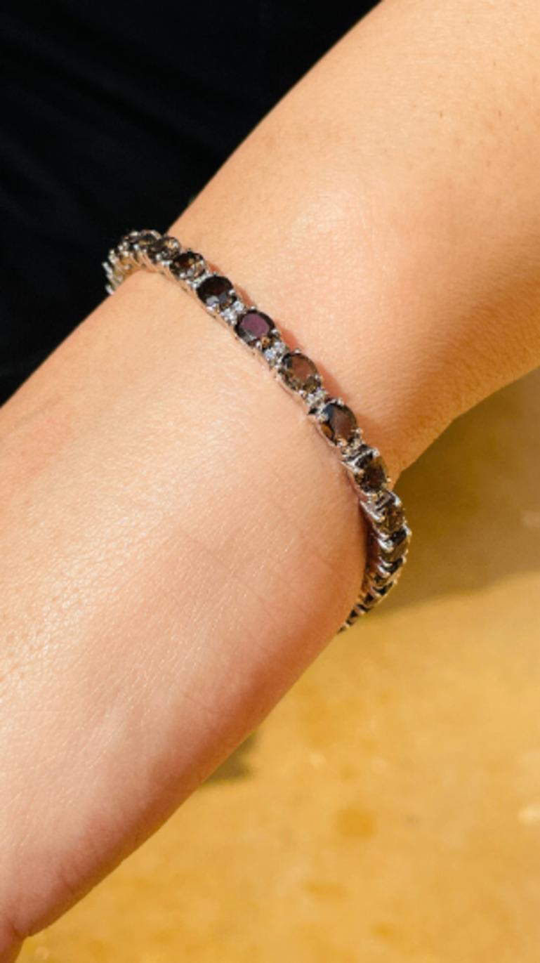 Oval Cut Modern Smoky Topaz and Diamond Tennis Bracelet in 925 Sterling Silver for Women For Sale