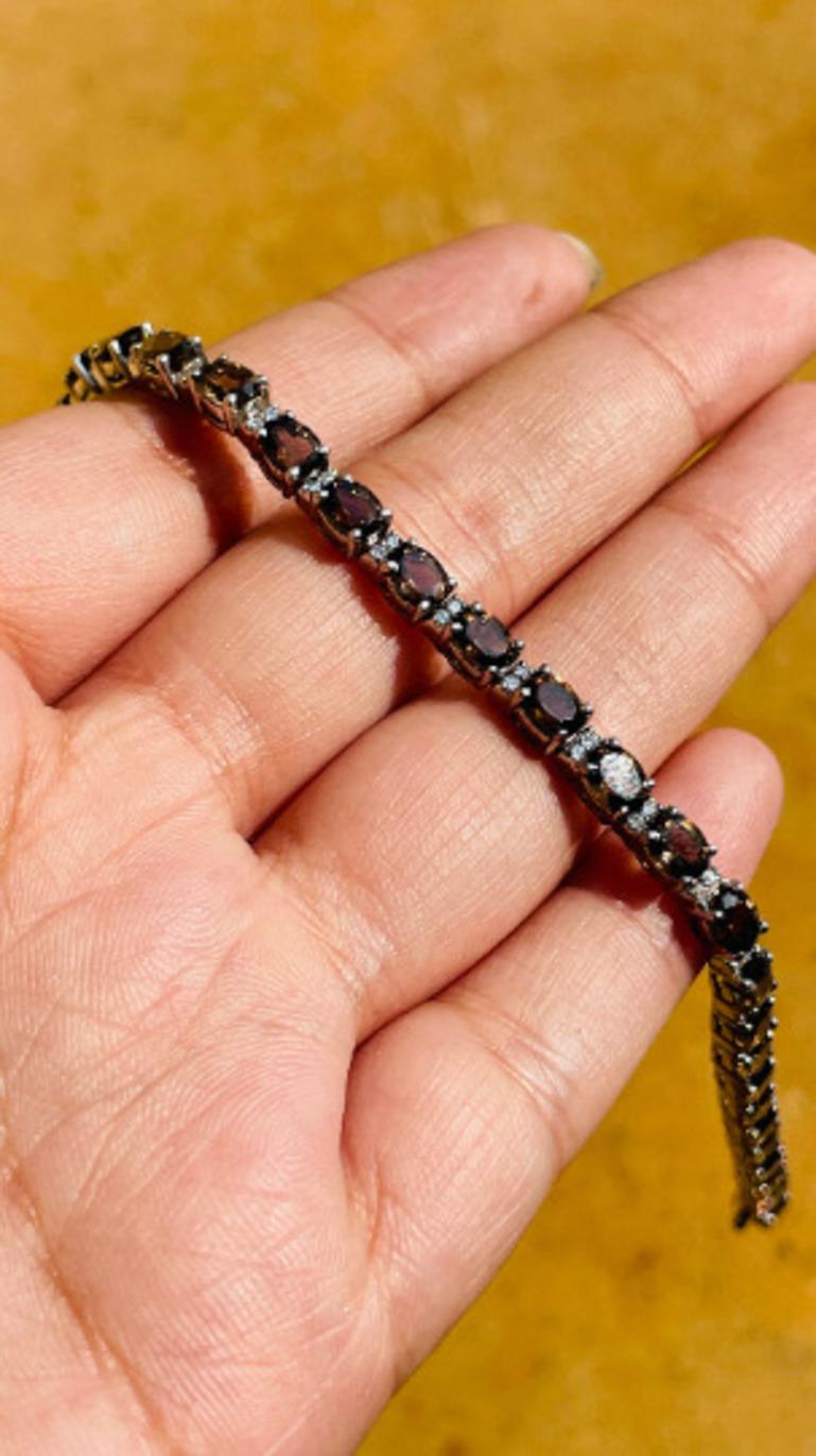 Modern Smoky Topaz and Diamond Tennis Bracelet in 925 Sterling Silver for Women In New Condition For Sale In New York, NY